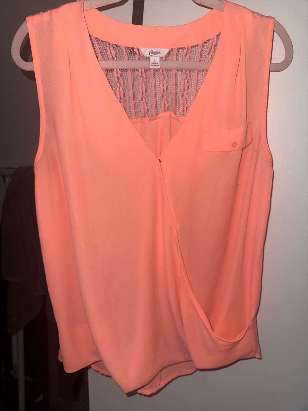 Candie's Coral-Orange Sleeveless Surplice Camisole